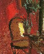 Anna Ancher interior med stol og plante oil